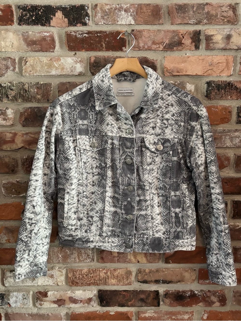 Urban Outfitters Gray Snake Reptile Print Denim Jean Jacket, S